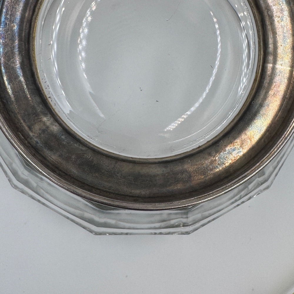 Vintage Faceted Glass Bowl Dish Silver Tone Pedestal Base Clear Decor - Picture 14 of 16